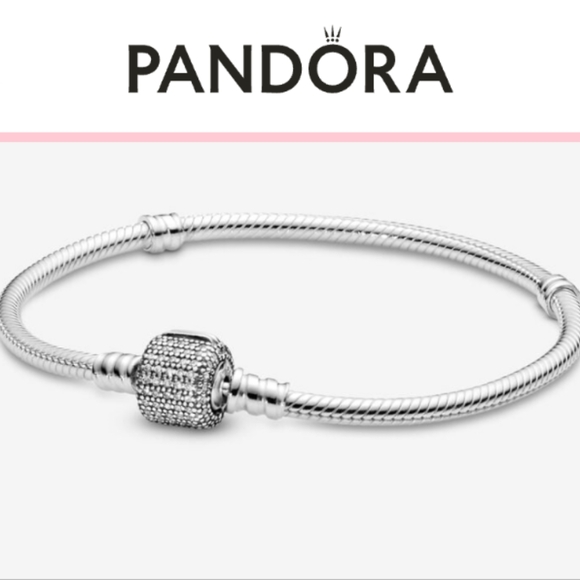 ʕ·ᴥ·ʔ Authentic Retired Pandora Moments Paved Clasp Silver Bracelet - 590723CZ - Picture 1 of 5